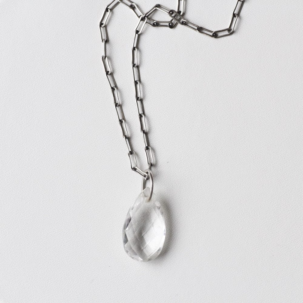 
                      
                        NKL Clear Quartz Teardrop on Oxidized Link Chain
                      
                    