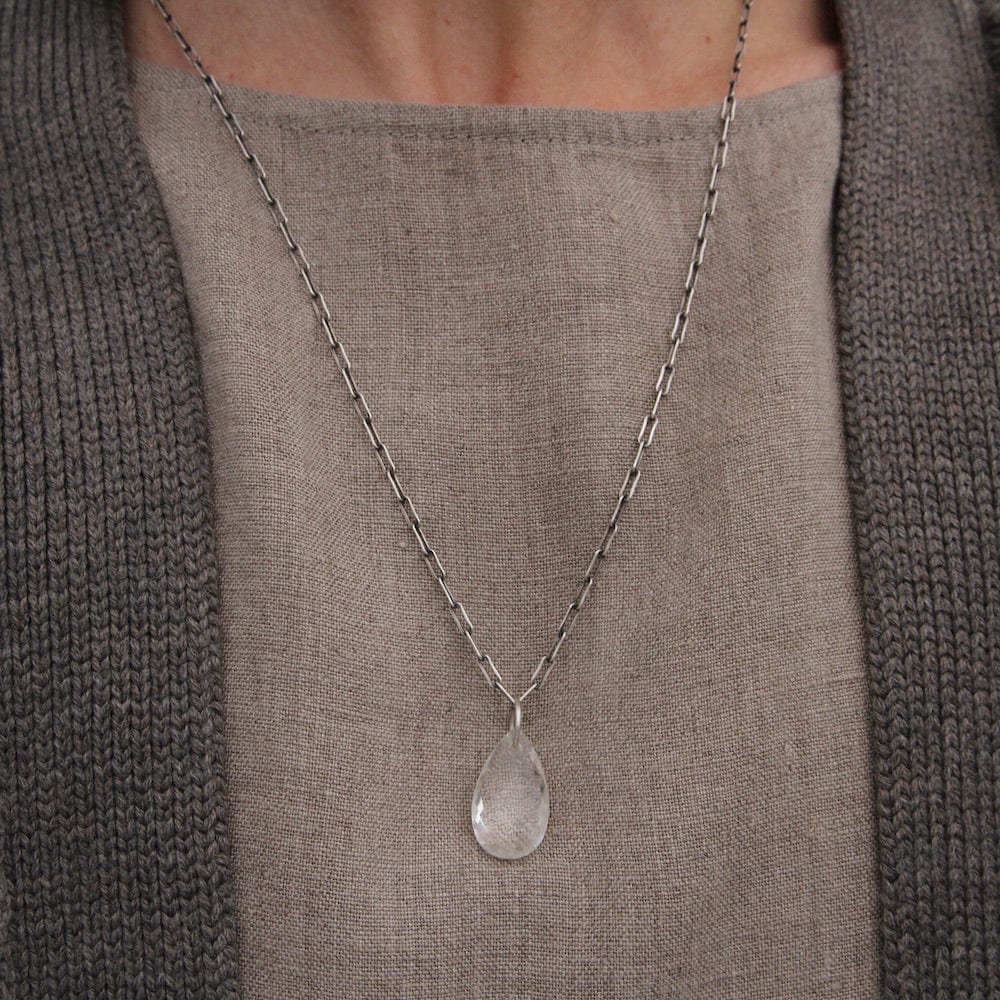 
                      
                        NKL Clear Quartz Teardrop on Oxidized Link Chain
                      
                    