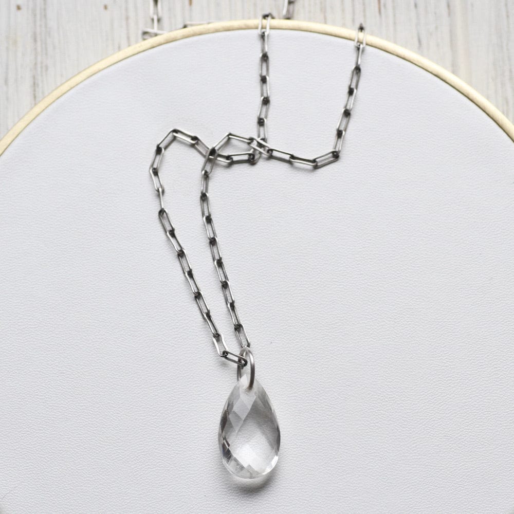 
                      
                        NKL Clear Quartz Teardrop on Oxidized Link Chain
                      
                    