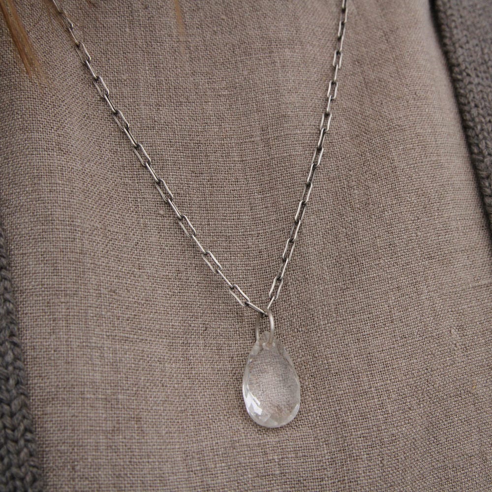 
                      
                        NKL Clear Quartz Teardrop on Oxidized Link Chain
                      
                    