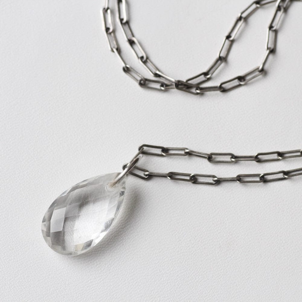 
                      
                        NKL Clear Quartz Teardrop on Oxidized Link Chain
                      
                    