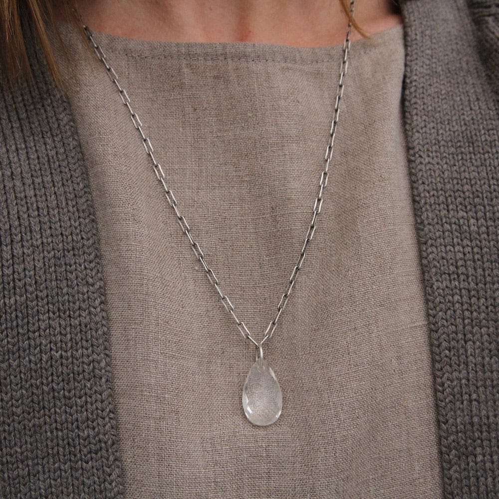 
                      
                        NKL Clear Quartz Teardrop on Oxidized Link Chain
                      
                    