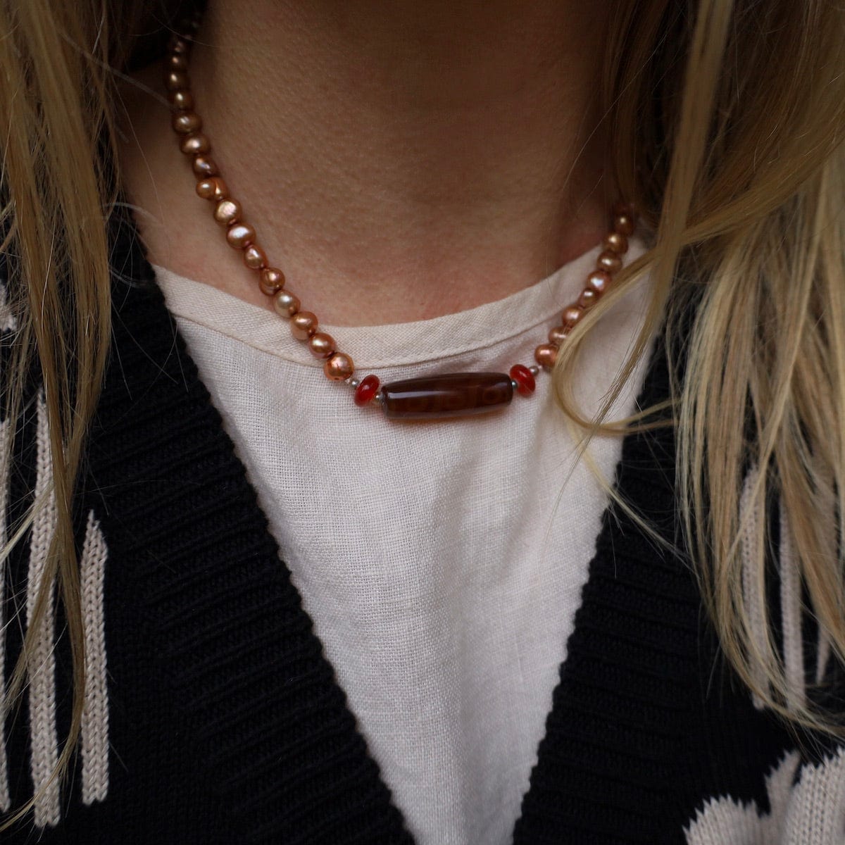 NKL Copper Pearl with Carnelian Necklace