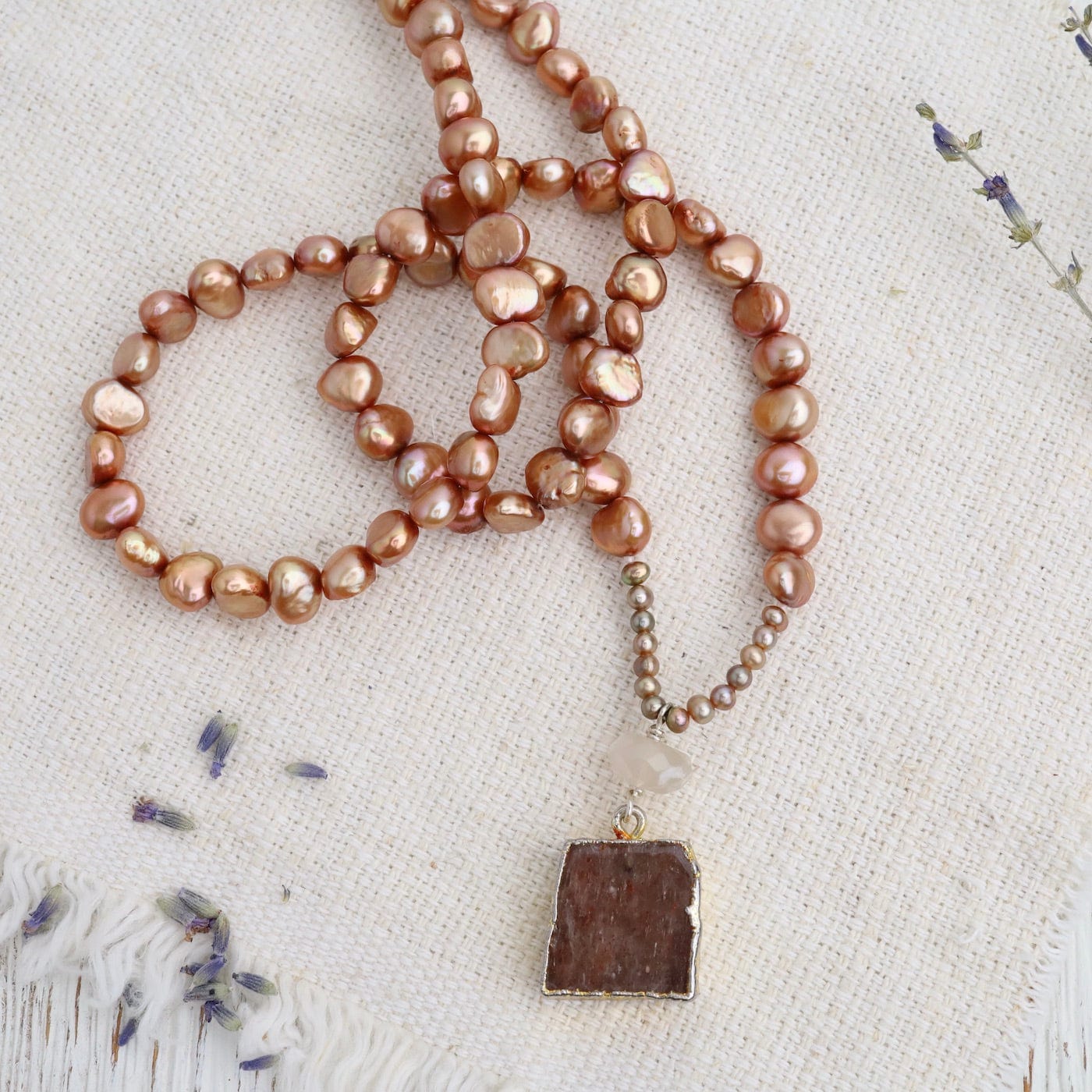 NKL Copper Pearls with Red Aventurine Necklace