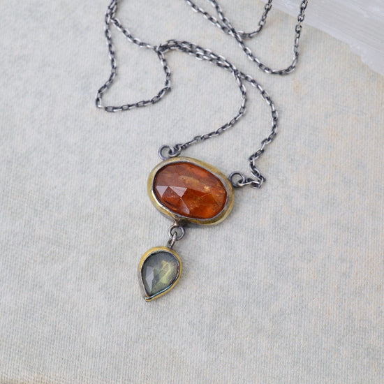 NKL Crescent Rim Drop Necklace in Orange Kyanite & Lab