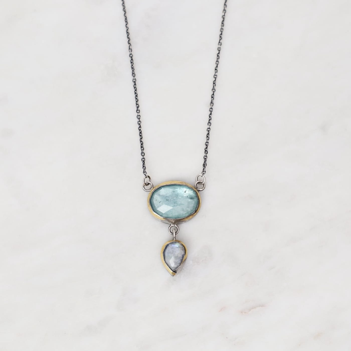NKL Crescent Rim Drop Necklace In Sky Blue Kyanite wit