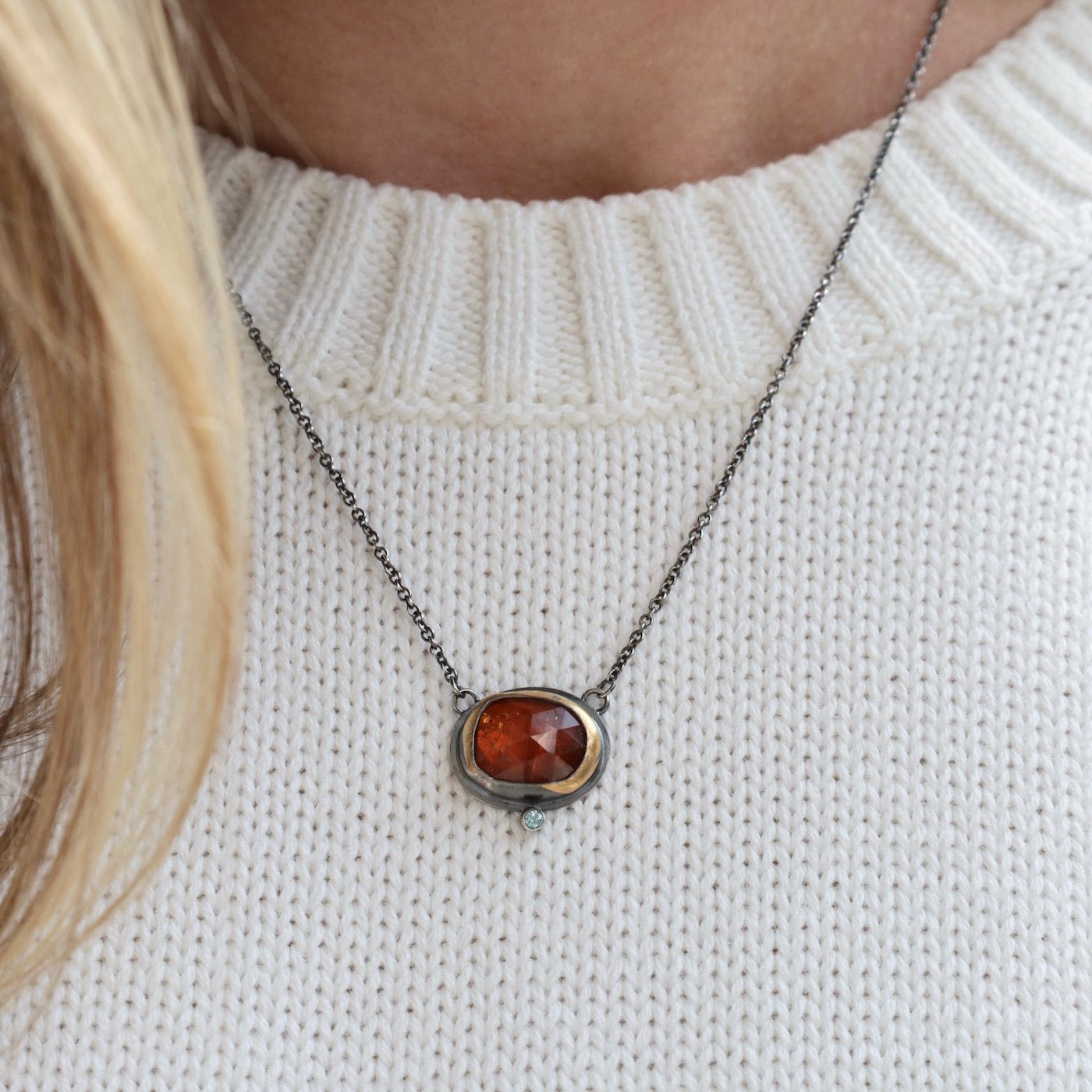 NKL Crescent Rim Necklace with Orange Kyanite