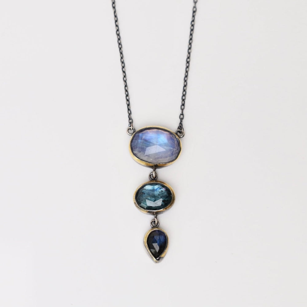 NKL Crescent Rim Triple Drop Necklace with Moonstone,