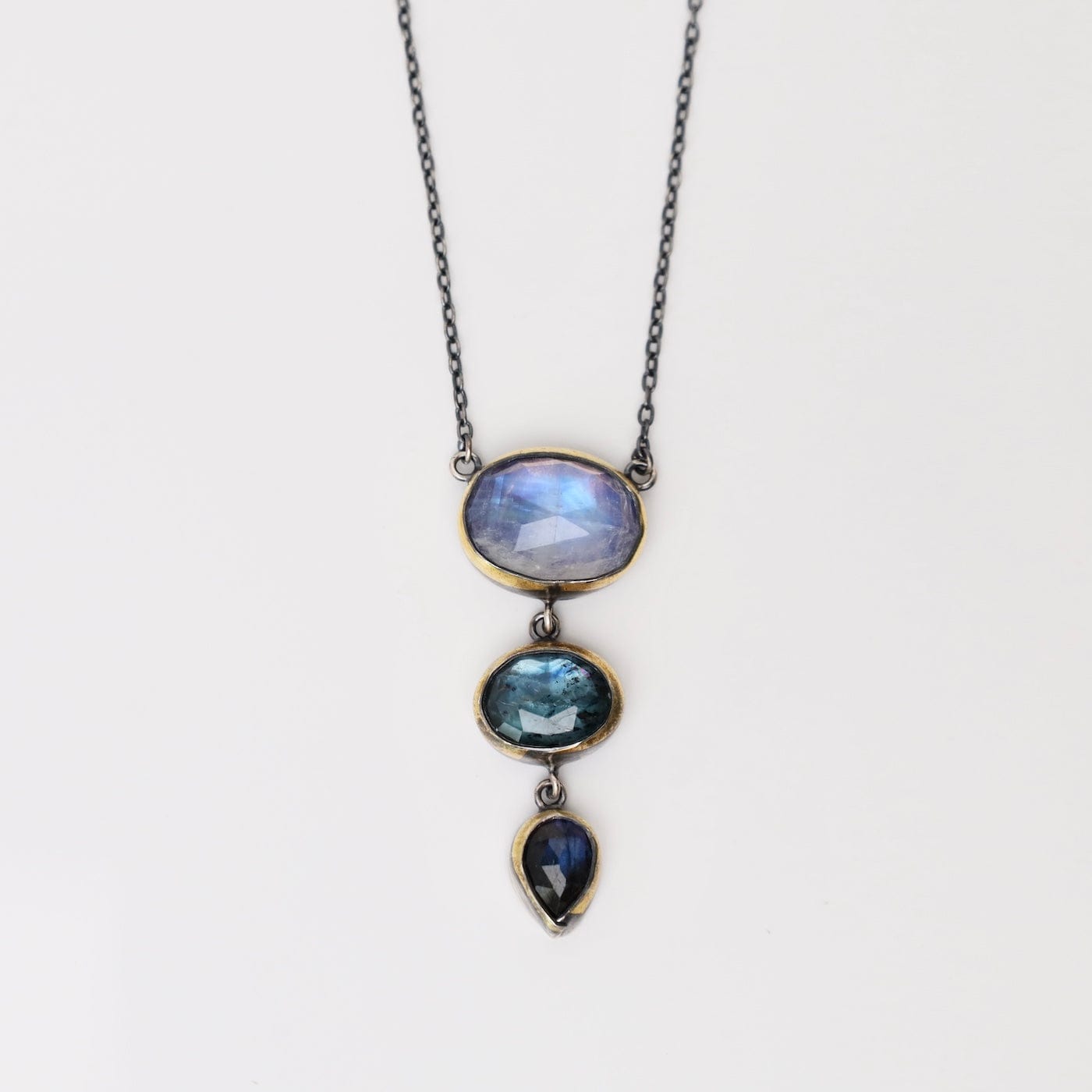 NKL Crescent Rim Triple Drop Necklace with Moonstone,