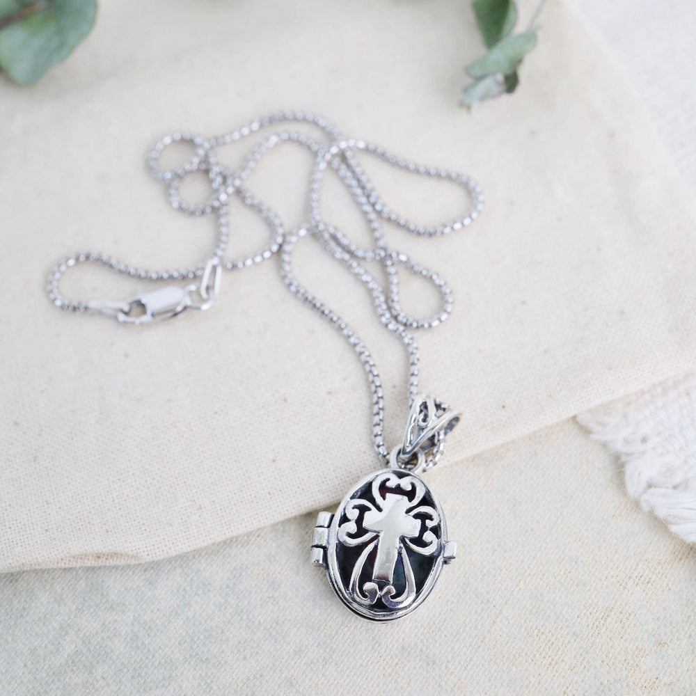 NKL Cross in Filagree Oval Locket Necklace