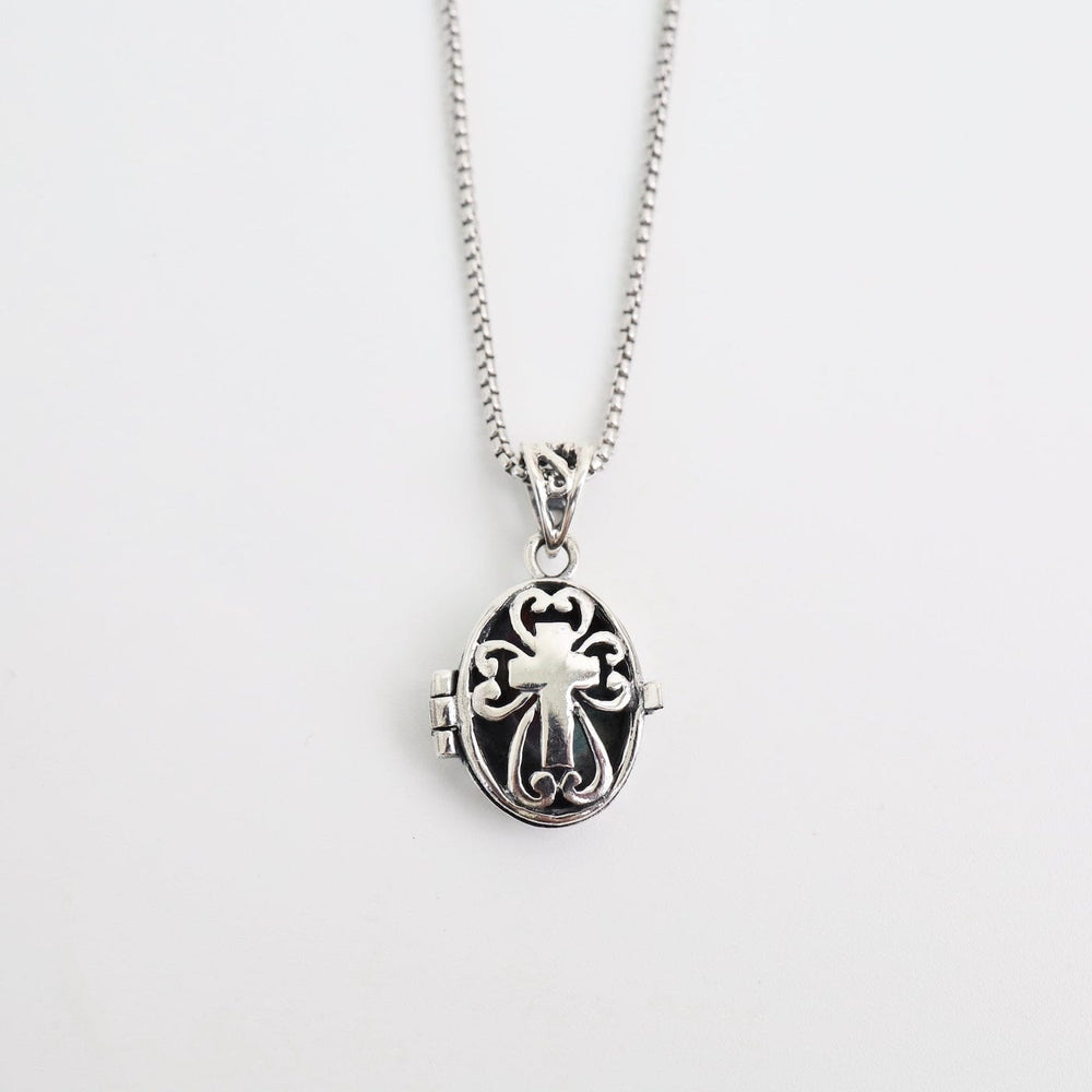 NKL Cross in Filagree Oval Locket Necklace