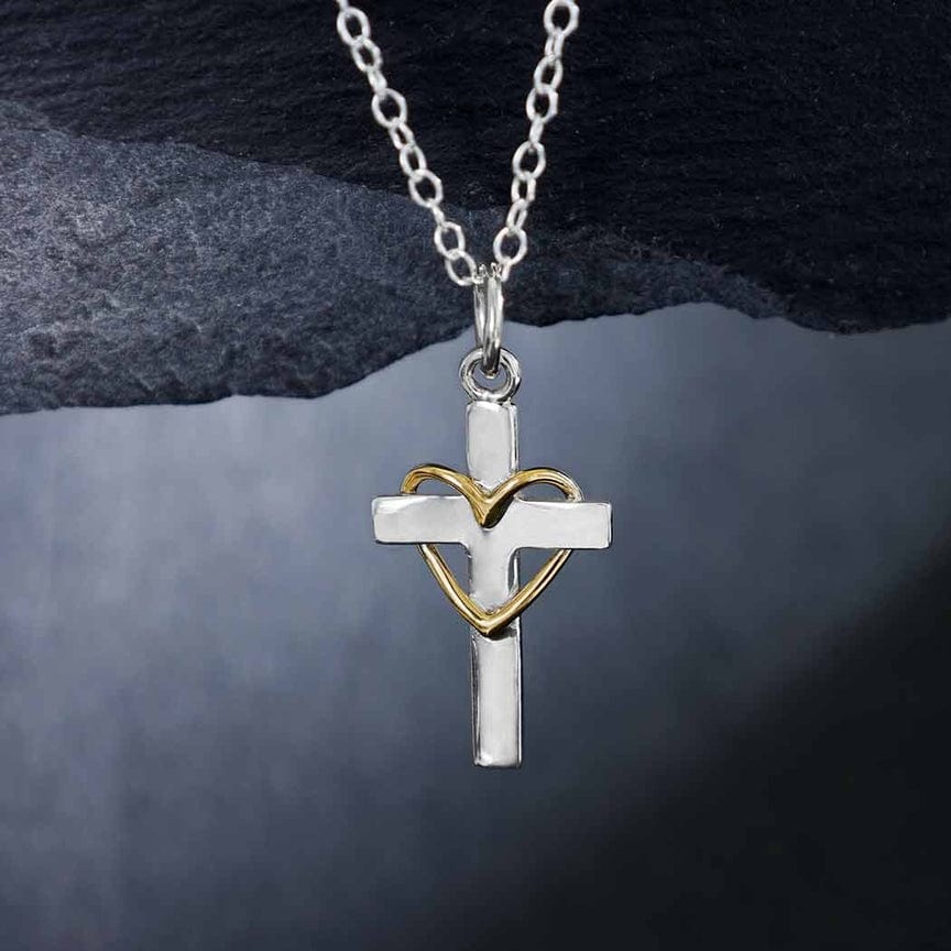 NKL Cross with Bronze Heart Pendant Necklace