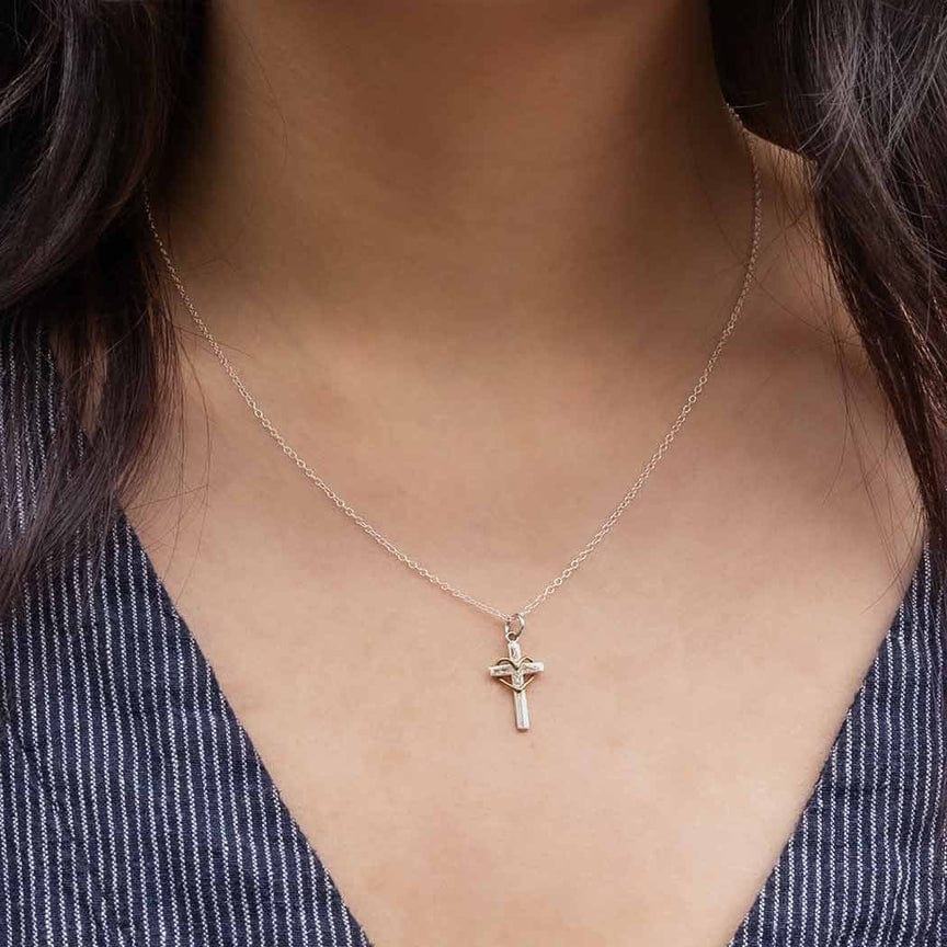 NKL Cross with Bronze Heart Pendant Necklace