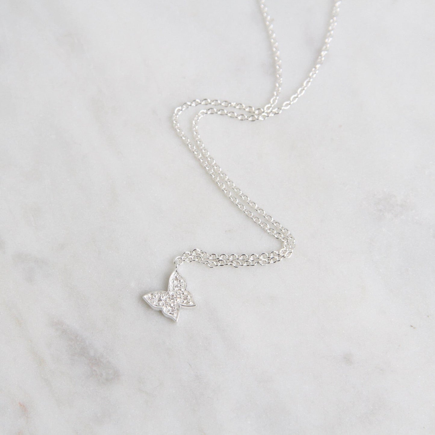 CZ Pave Butterfly Necklace Sterling Silver – Dandelion Jewelry