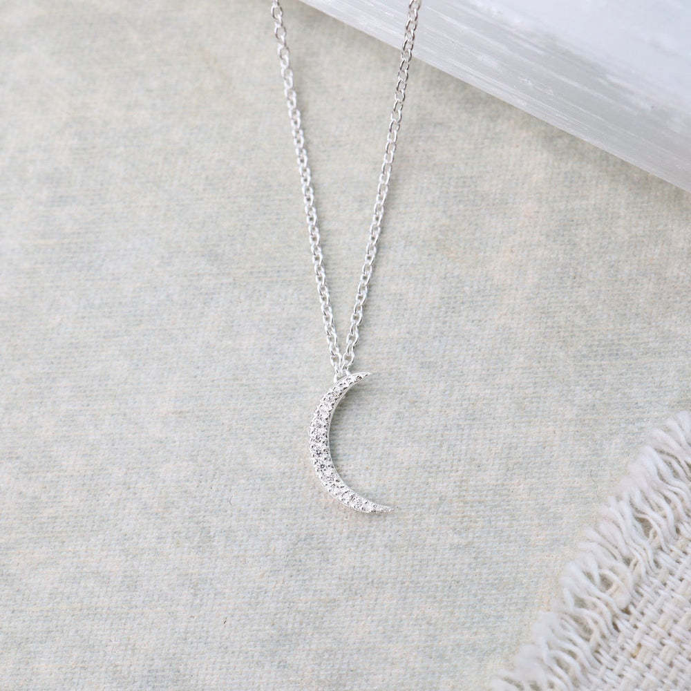 NKL CZ Pave New Moon Necklace - Sterling Silver