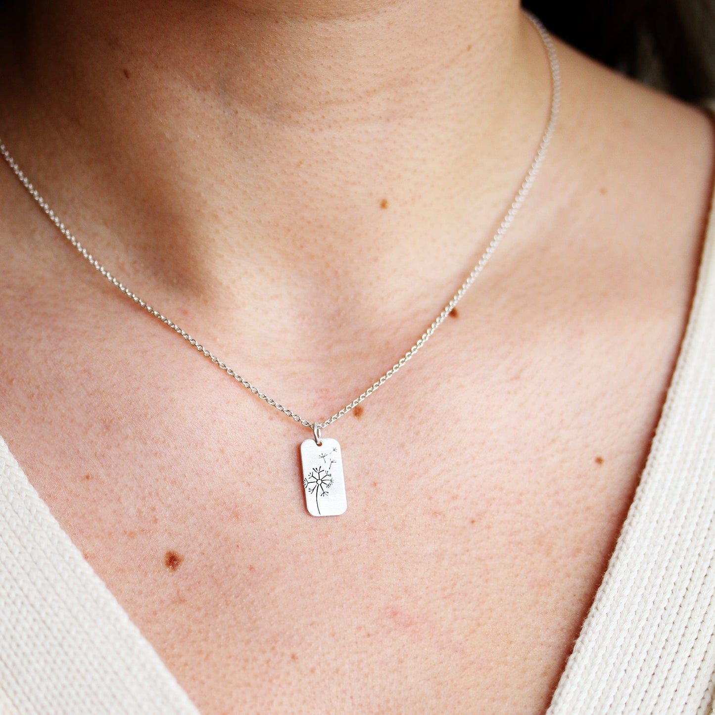 NKL Dandelion Petite Tag Necklace - Wishing Necklace in Sterling Silver