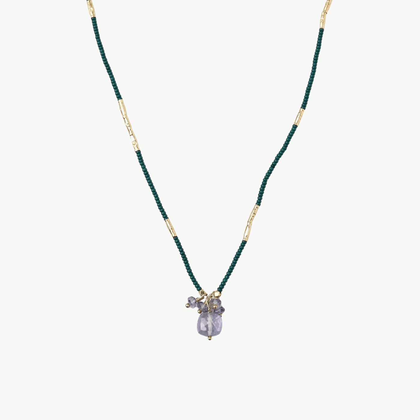 NKL Dark Green Seed & Mystic Quartz Bead Necklace