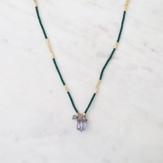 NKL Dark Green Seed & Mystic Quartz Bead Necklace