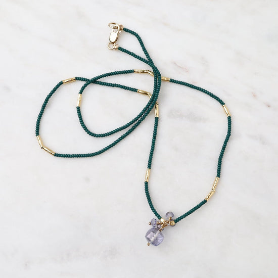 NKL Dark Green Seed & Mystic Quartz Bead Necklace