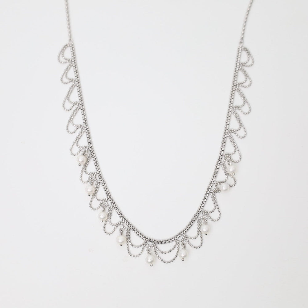 
                      
                        NKL Delicate Draped Lace with Nine Dancing Pearls Necklace
                      
                    