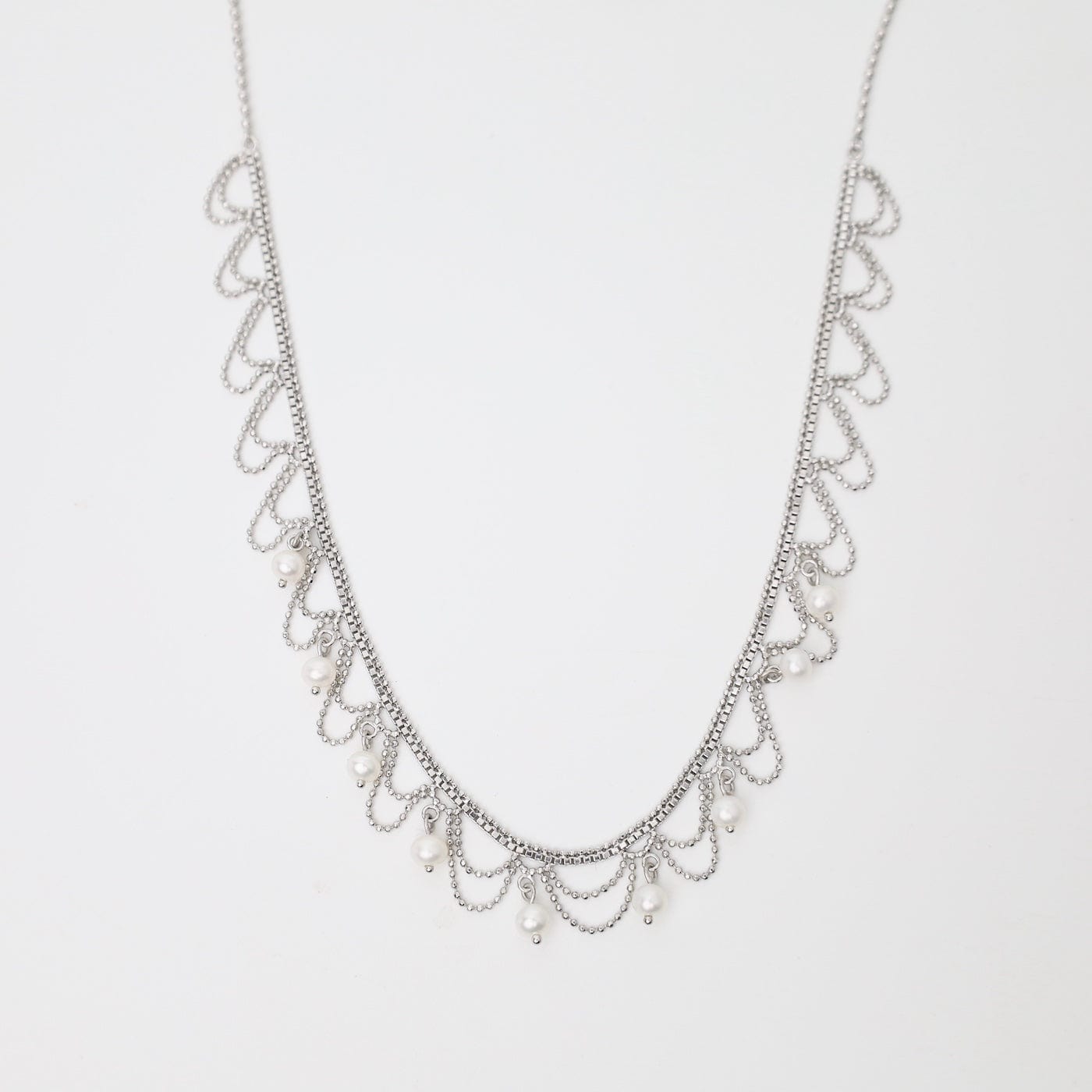 NKL Delicate Draped Lace with Nine Dancing Pearls Necklace