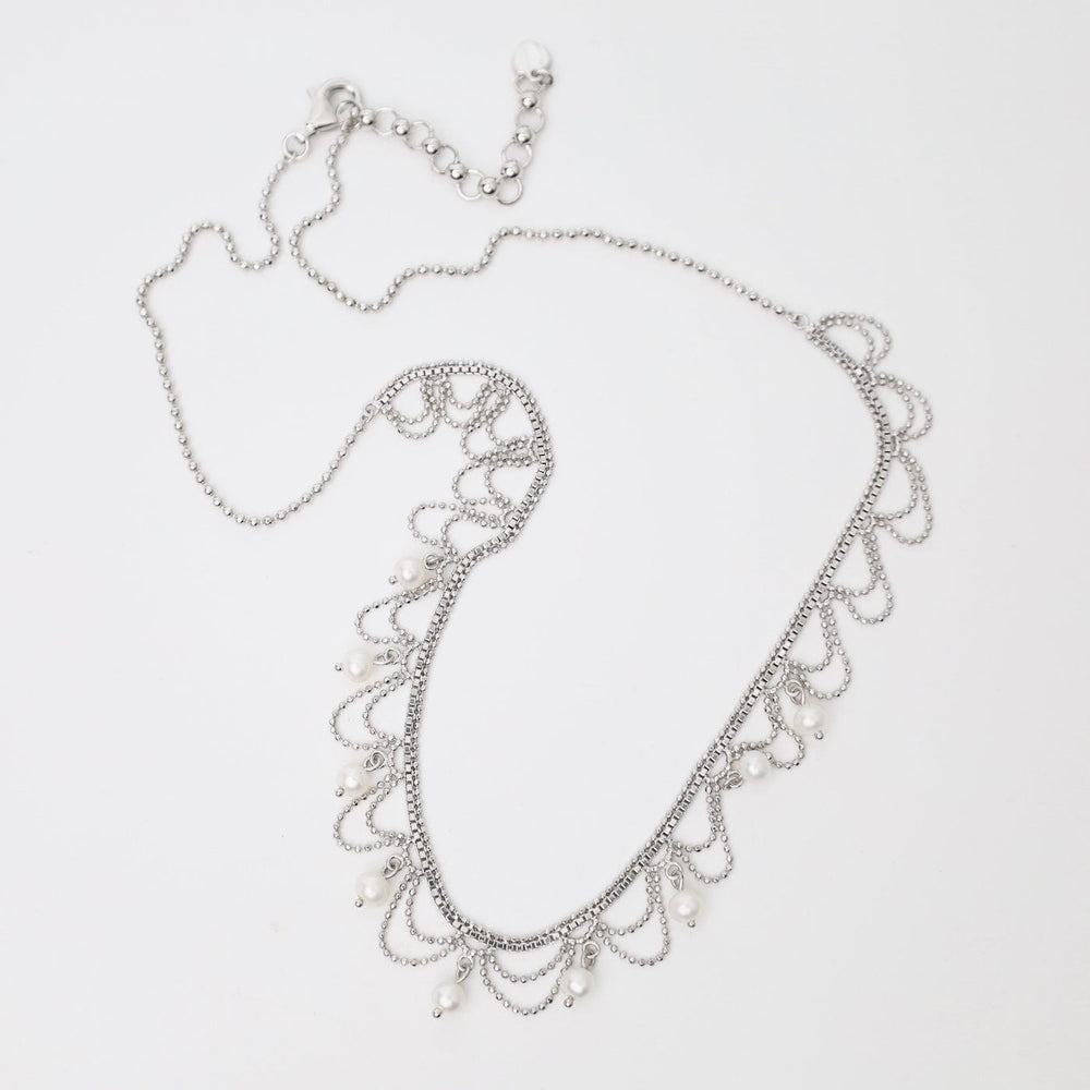 
                      
                        NKL Delicate Draped Lace with Nine Dancing Pearls Necklace
                      
                    