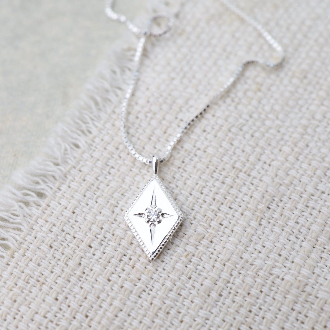 NKL Detailed Diamond Shape with Star-Set CZ Necklace