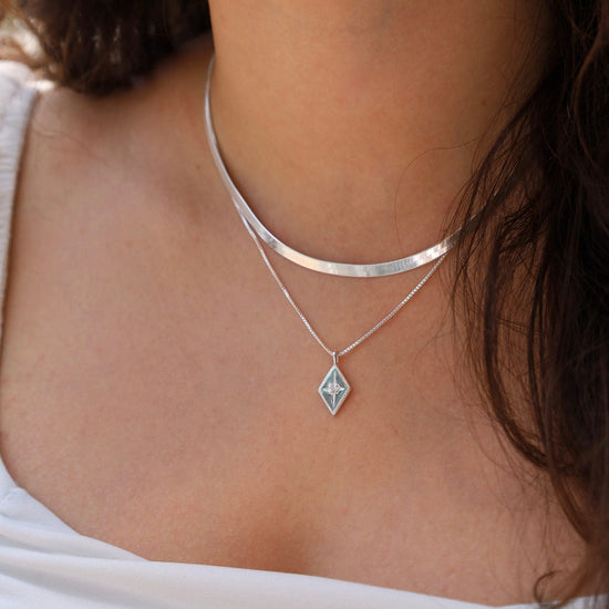 NKL Detailed Diamond Shape with Star-Set CZ Necklace