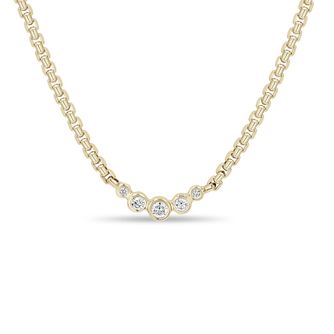 NKL-DIA 14K 5 Curved Graduated Bezel Diamond Necklace
