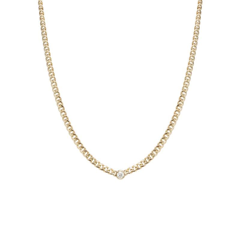 NKL-DIA 14K Gold Small Curb Chain Necklace with Floating Diamond Necklace