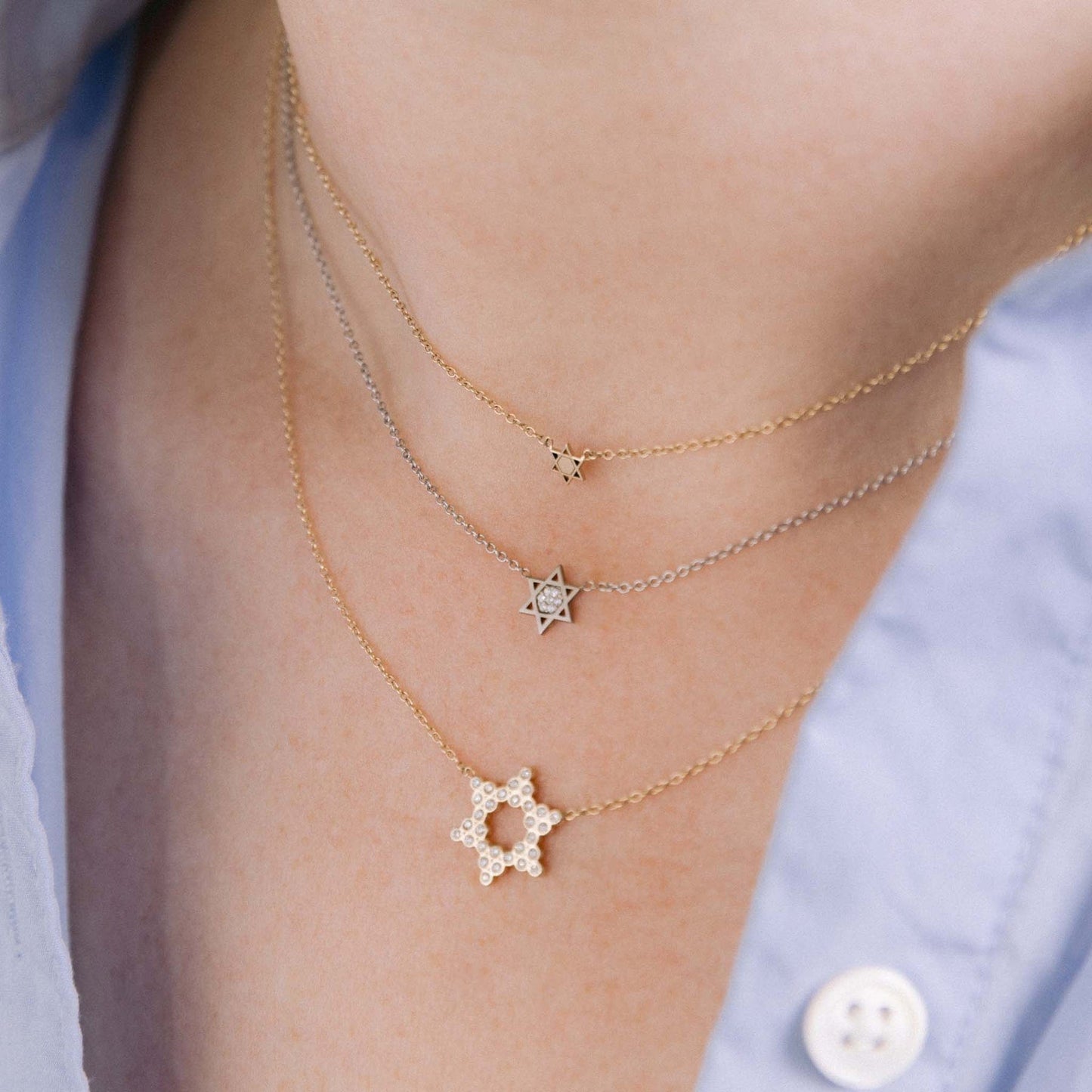 NKL-DIA 14k Small Diamond Bezel Star of David Necklace