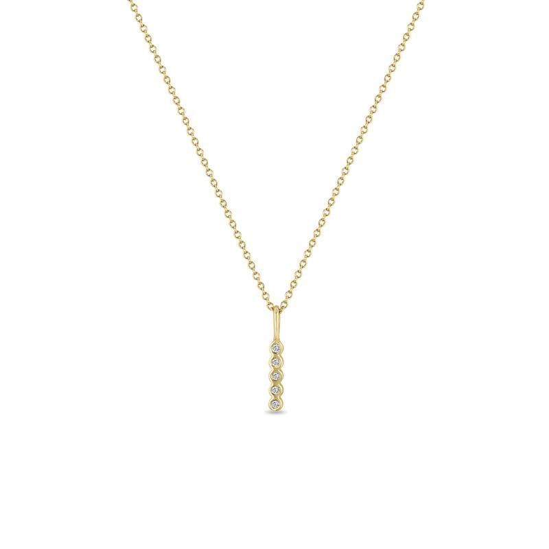 NKL-DIA 14k Vertical 5 Tiny Diamond Bezel Bar Pendant Necklace