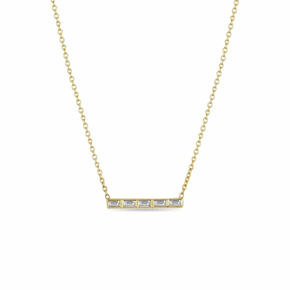 NKL-DIA Channel Set Baguette Diamond Bar Pendant Necklace