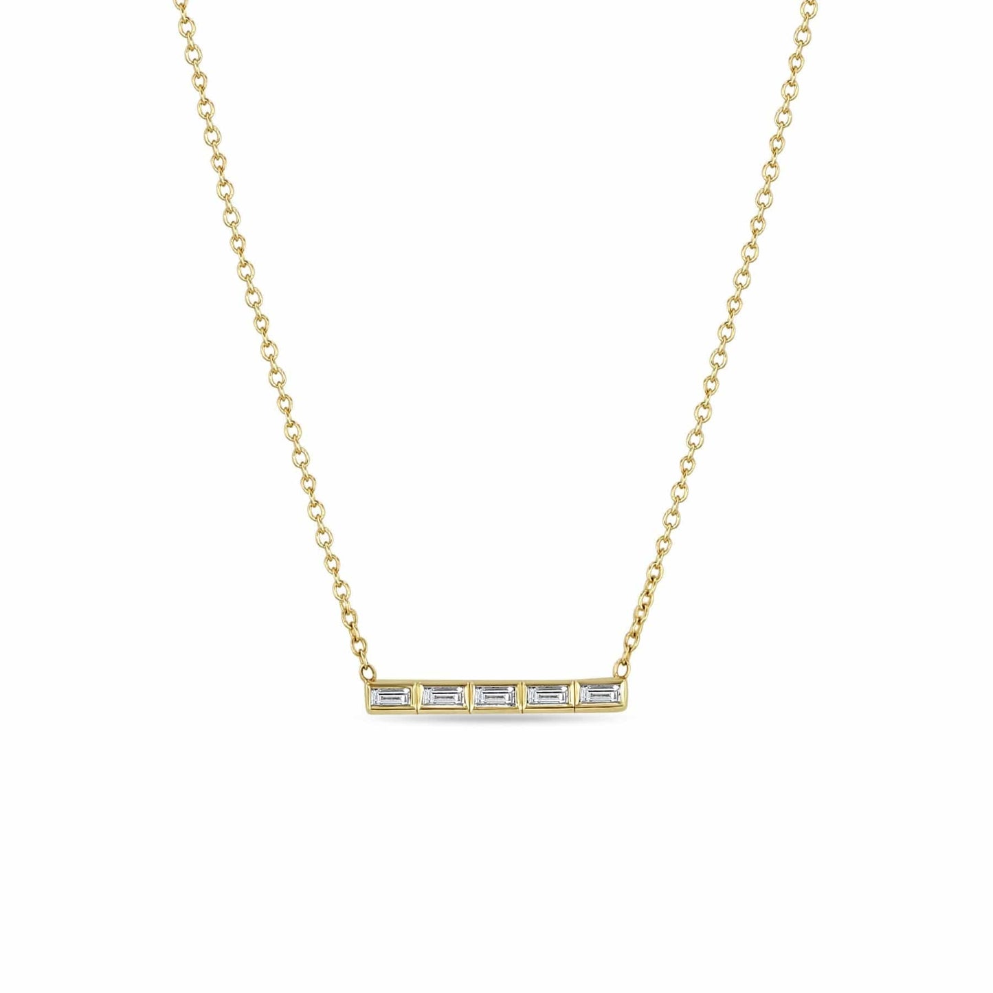 NKL-DIA Channel Set Baguette Diamond Bar Pendant Necklace