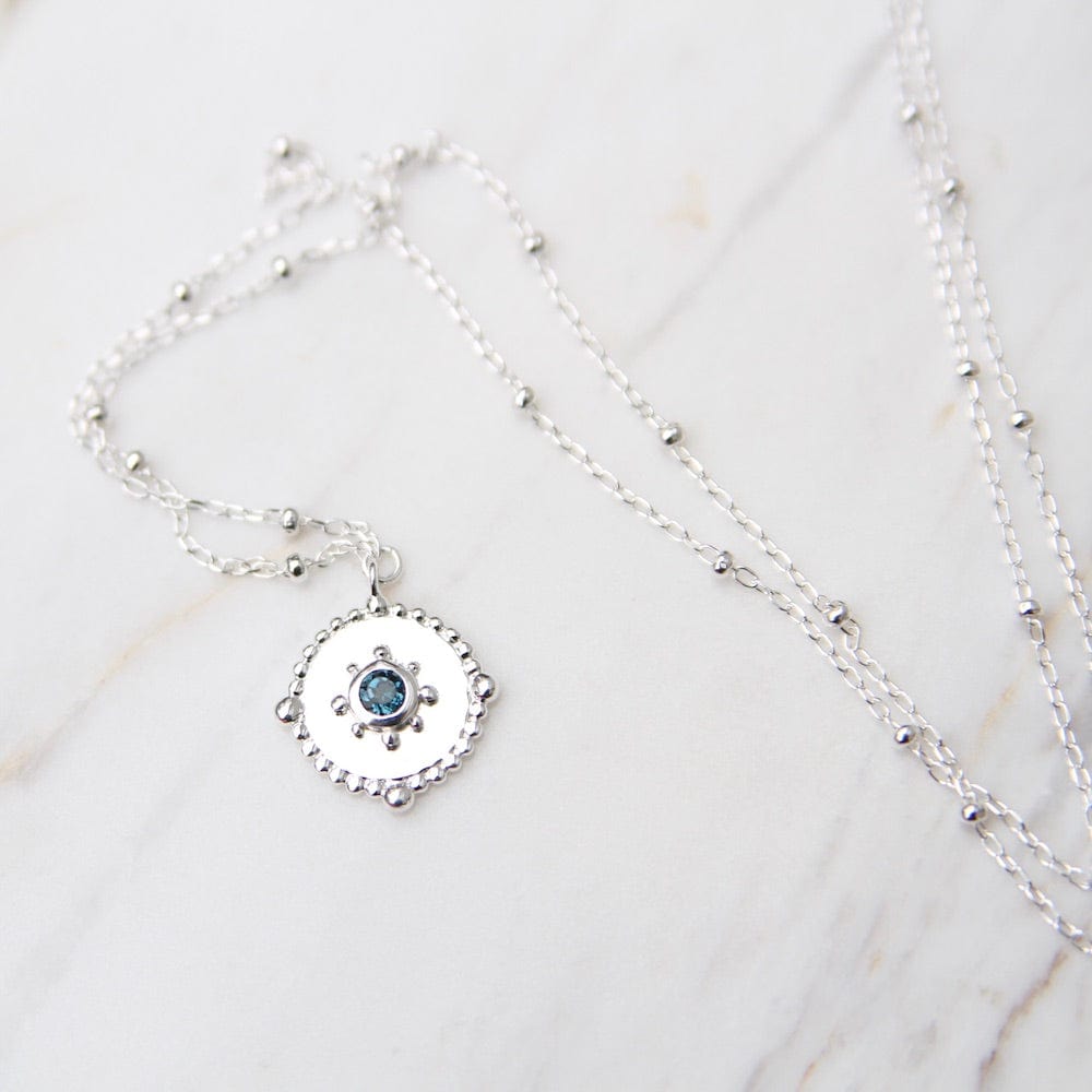 NKL Dotted Disc Necklace with London Blue Topaz