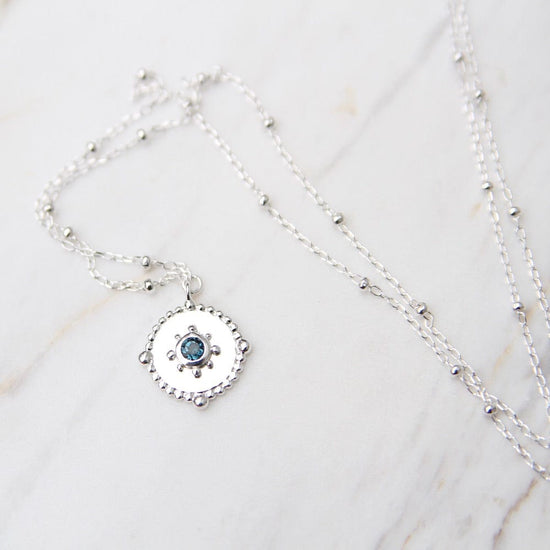 NKL Dotted Disc Necklace with London Blue Topaz