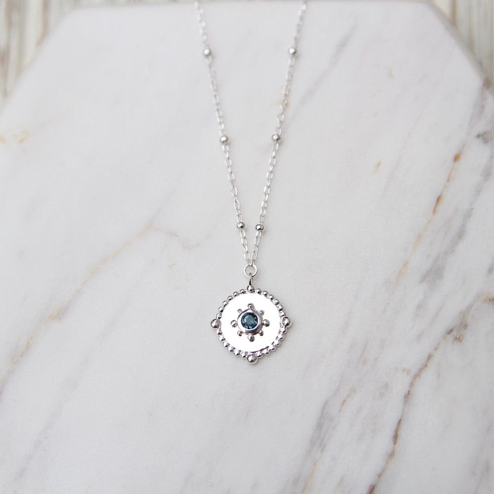 NKL Dotted Disc Necklace with London Blue Topaz