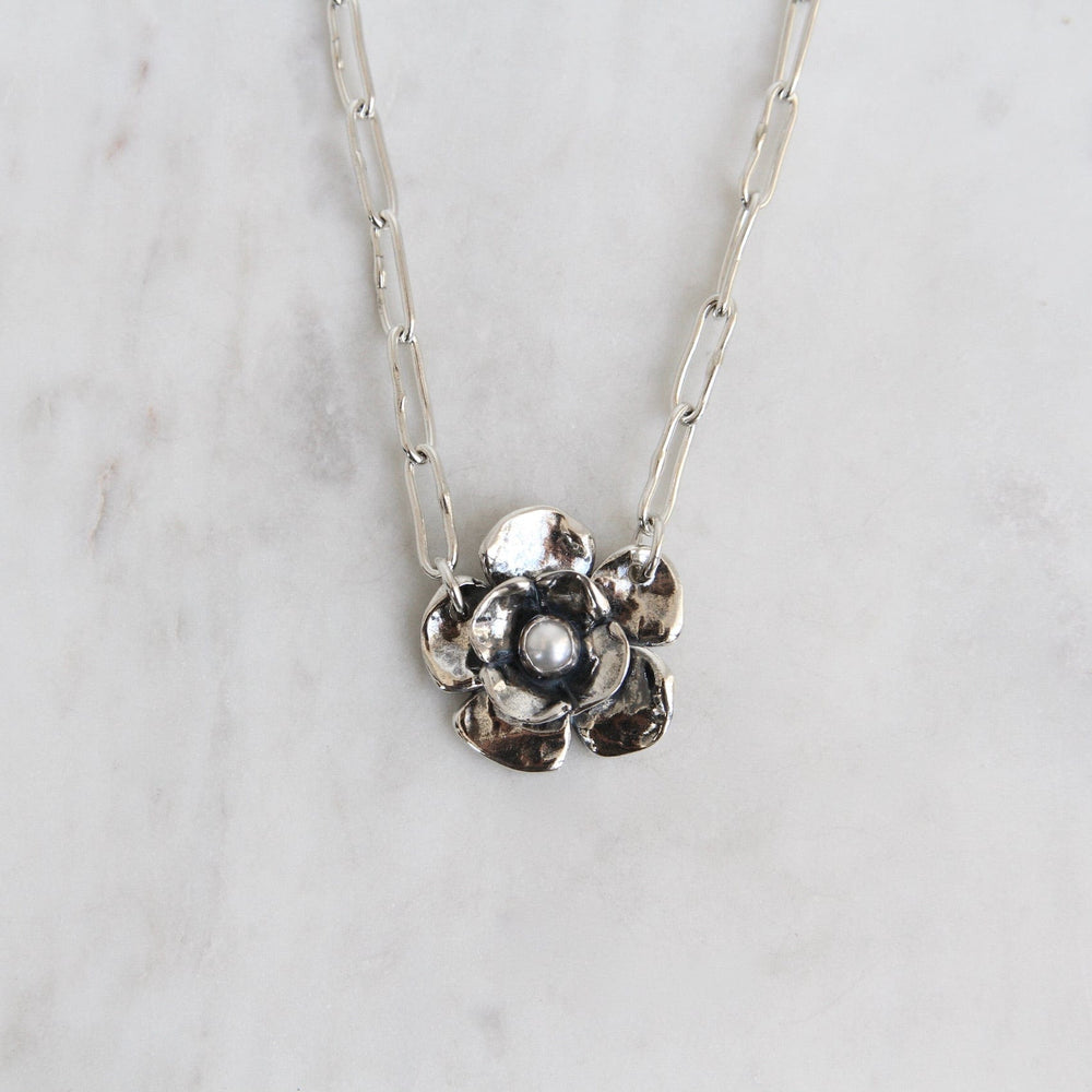 
                      
                        NKL Double Dogwood Necklace with Pearl on Oval Link Chain
                      
                    