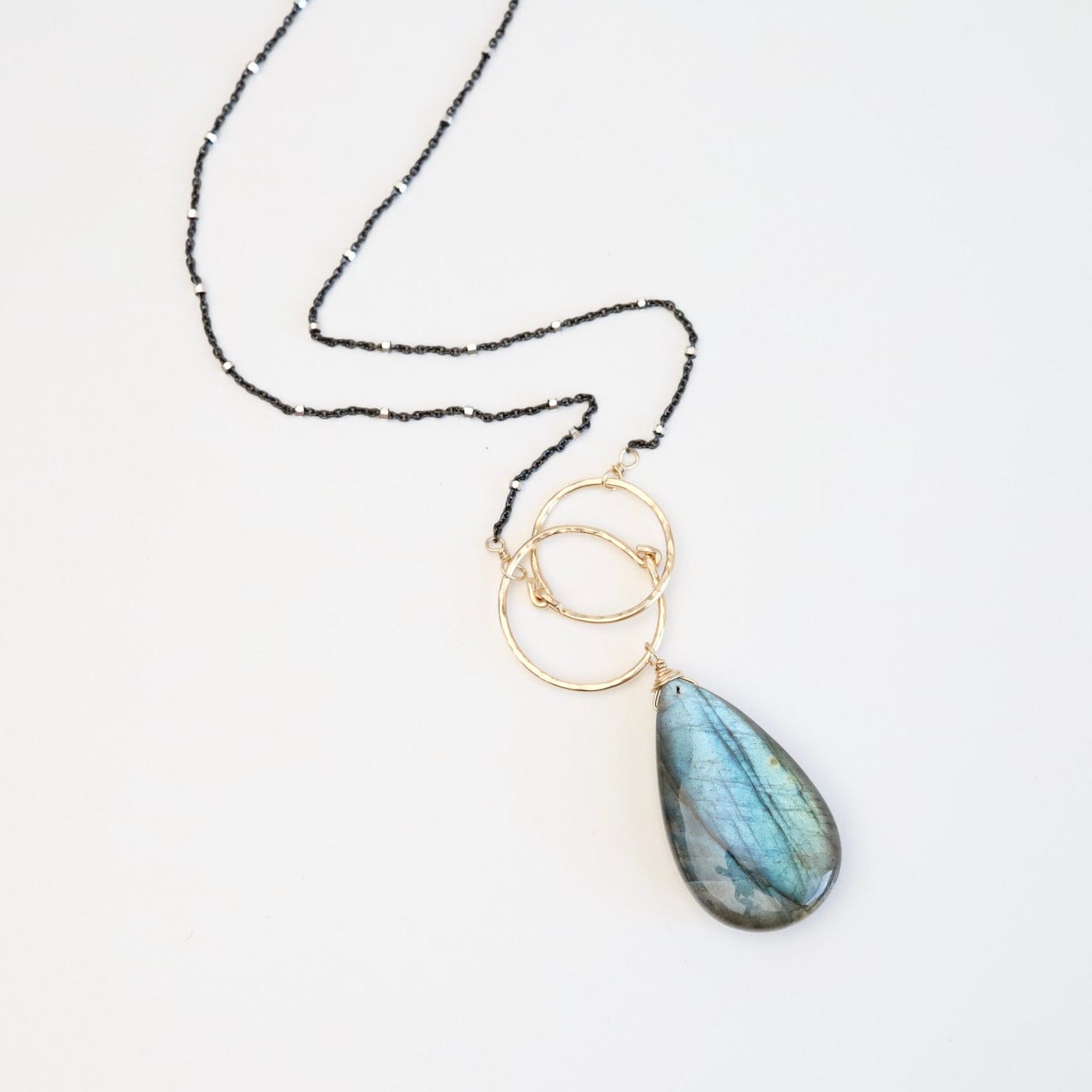 NKL Double Gold Filled Rings with Large Labradorite Necklace
