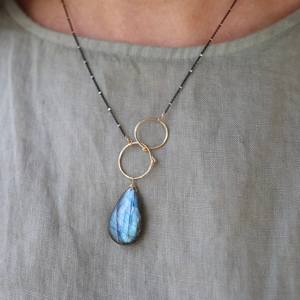 
                  
                    NKL Double Gold Filled Rings with Large Labradorite Necklace
                  
                