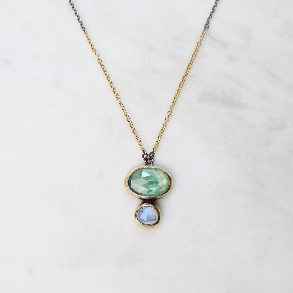 NKL Double Rim Necklace with Split Chain - Green Kyanite & Moonstone