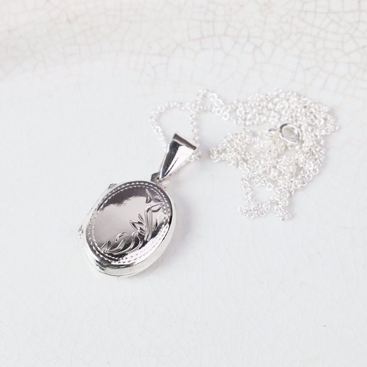 NKL Etched Border Oval Locket Necklace