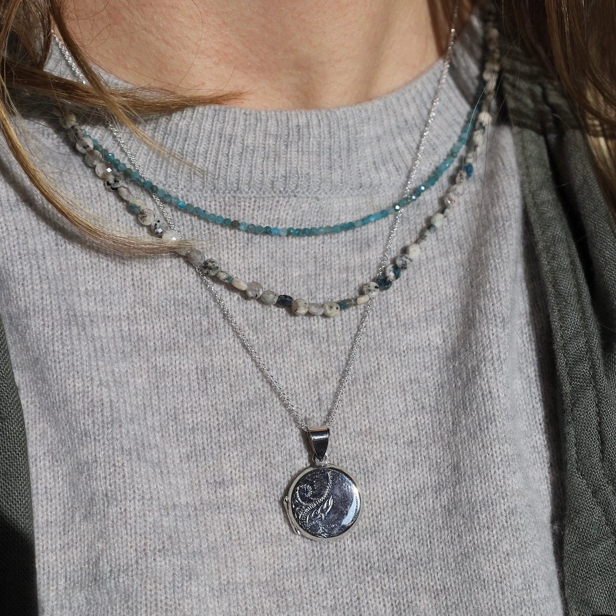 NKL Etched Swirls Round Locket Necklace