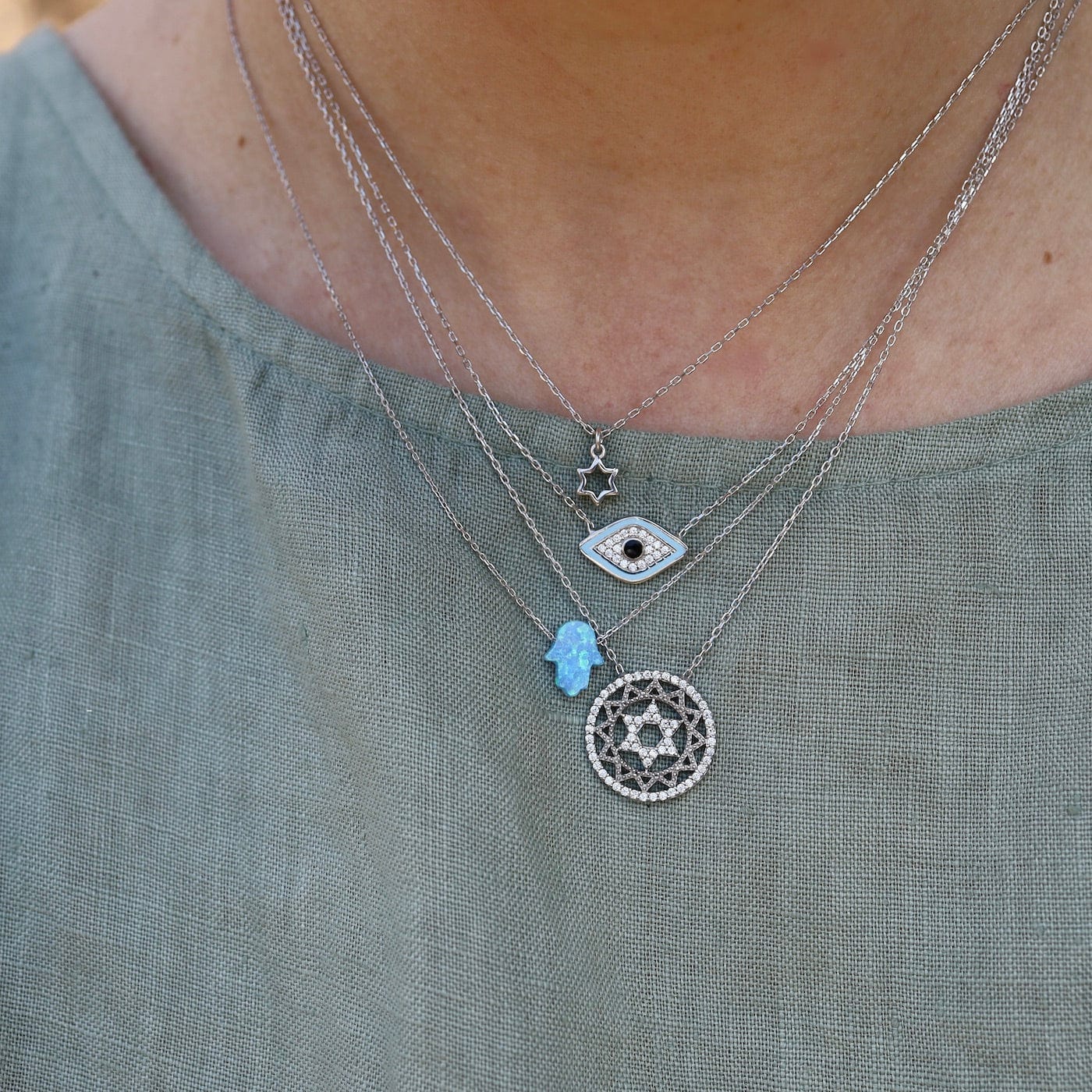 NKL Evil Eye Baby Blue Pendant in Sterling Silver