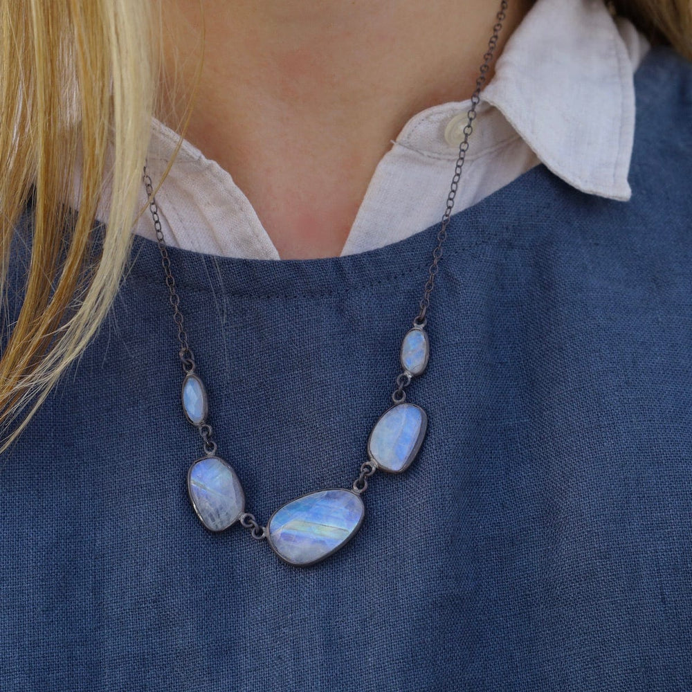 NKL Faceted Rainbow Moonstone Drop Necklace