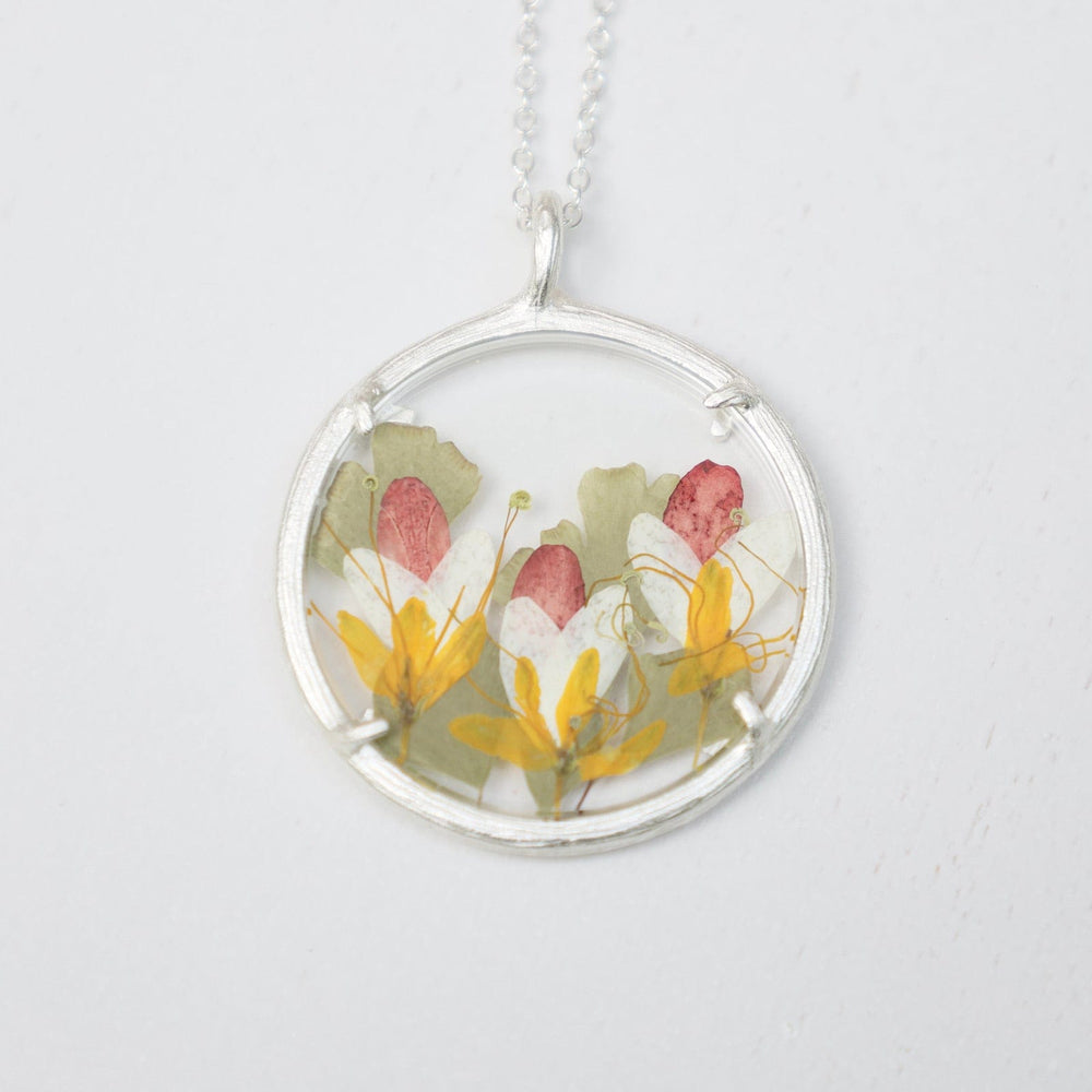 NKL Fairy Blooms Large Glass Botanical Necklace - Sterling Silver