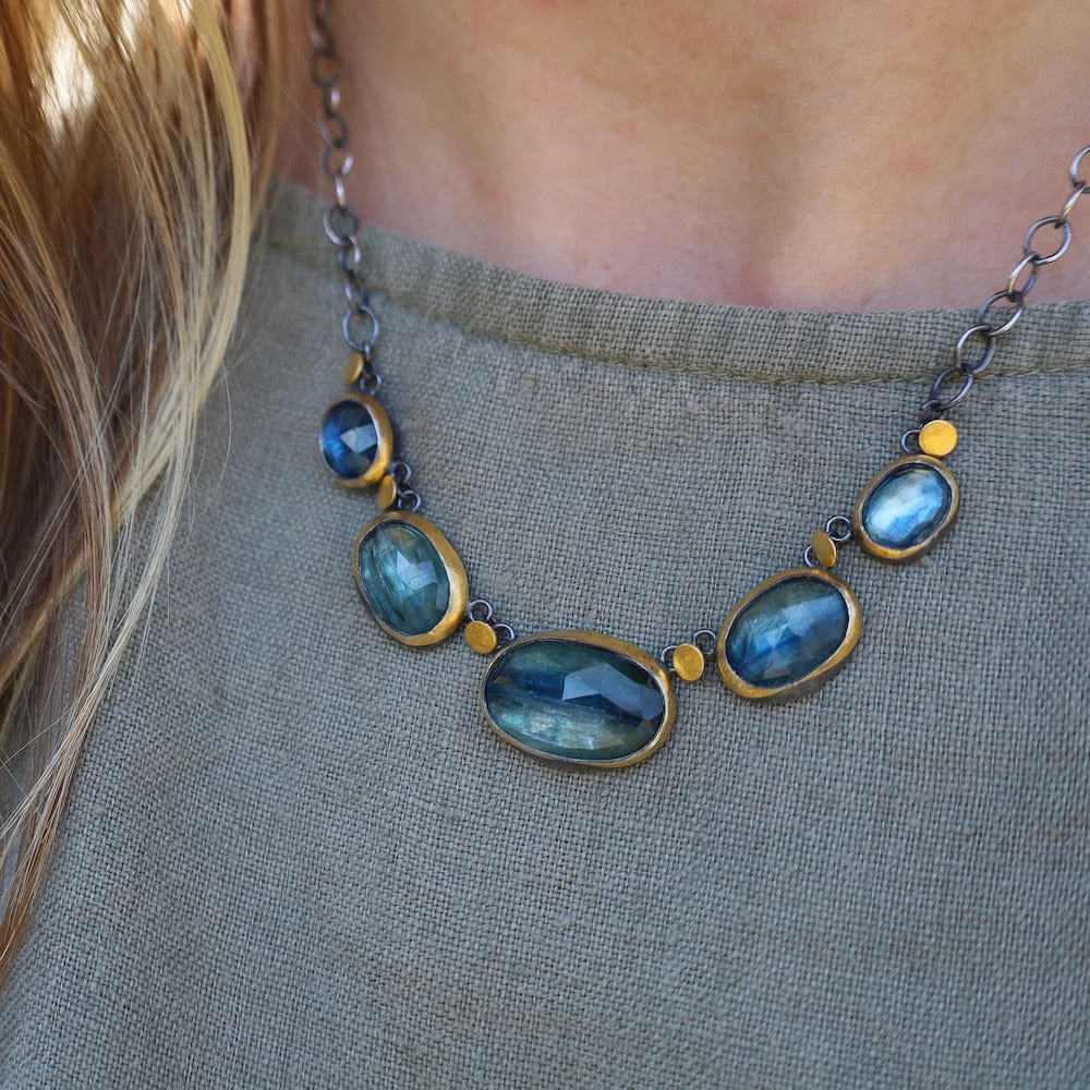 NKL Five Crescent Rim Dot Necklace with Bi-Color Kyanite