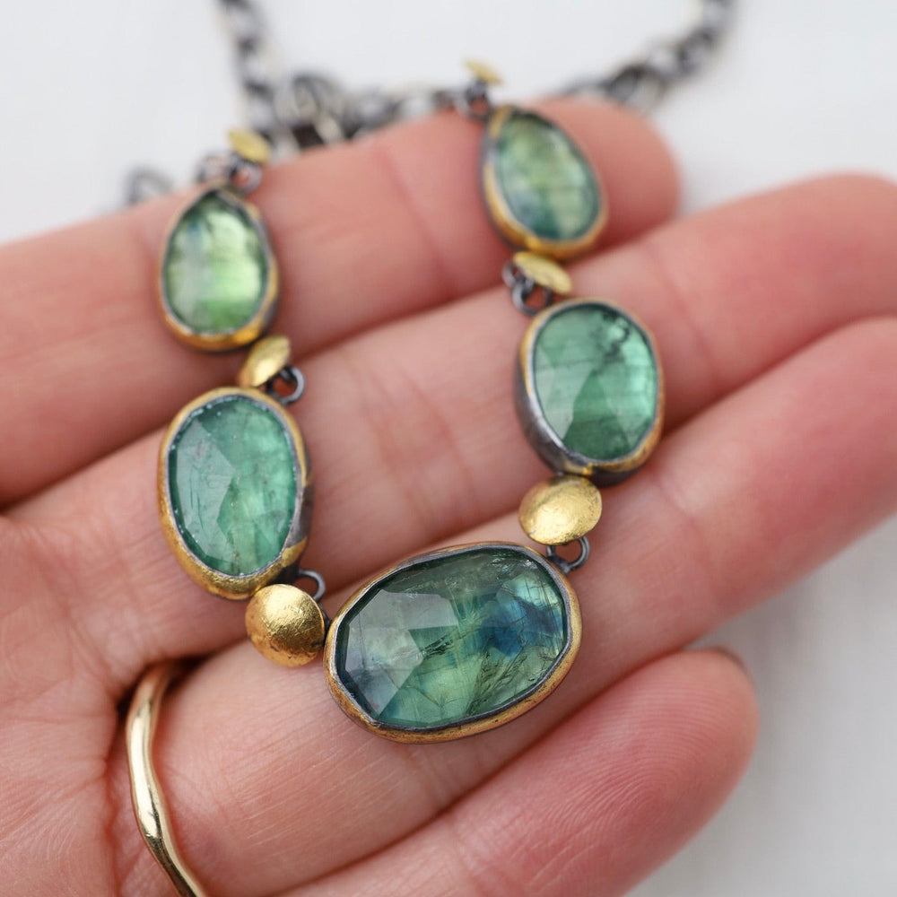 
                      
                        NKL Five Crescent Rim Necklace with Green Kyanite
                      
                    