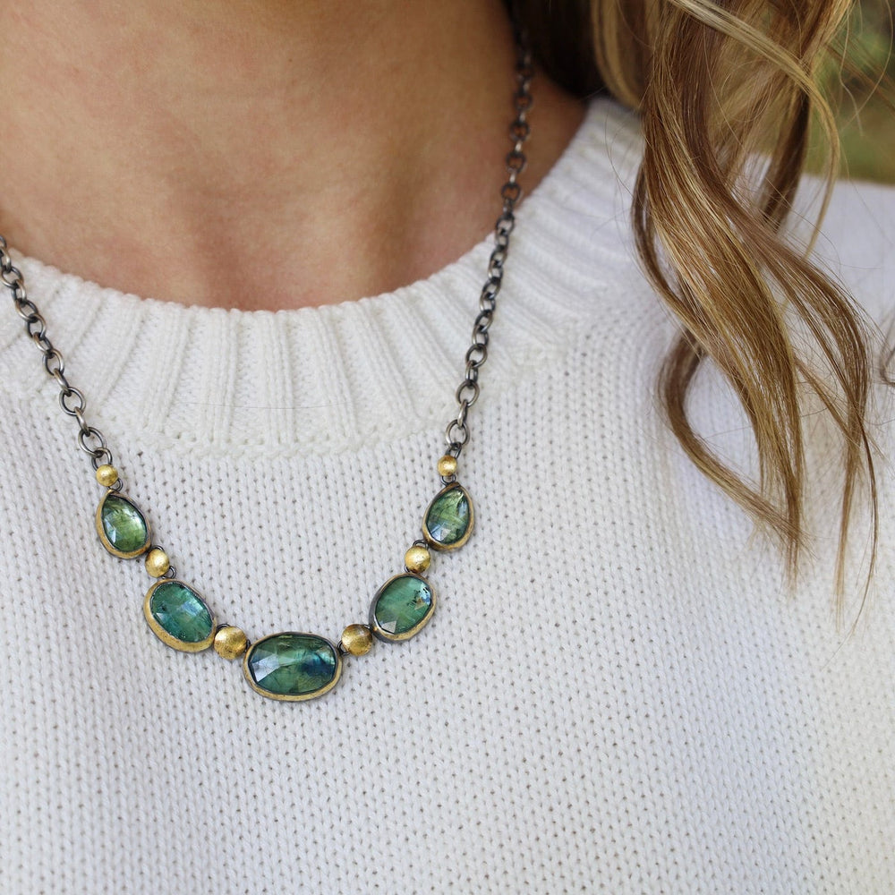 
                      
                        NKL Five Crescent Rim Necklace with Green Kyanite
                      
                    