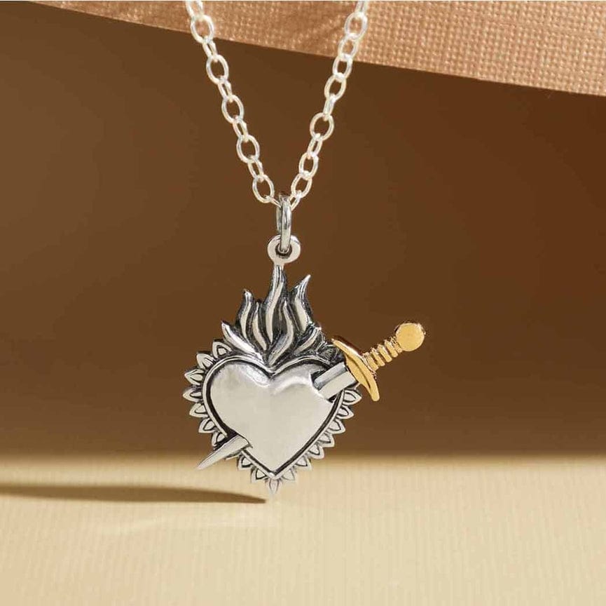 NKL Flaming Heart & Sword Pendant Necklace